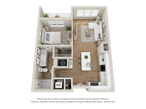 Floor plan for 1 bed, 1 bath, 739 sqft